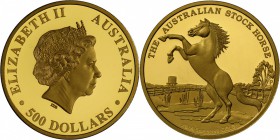 Australien: 500 Dollars 2014, ”The Australian Stockhorse”, 5 oz Gold Feingewicht (155,533 g), Display aus Holz in goldbedruckter Umverpackung, mit num...