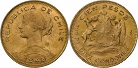 Chile: 100 Pesos 1949, deutliche Punze, vz-st.