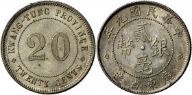 China: Republik, Provinz Kwang Tung, 20 Cent Jahr 9 (1920), KM Y 423, feine Patina, Stempelglanz