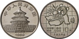 China - Volksrepublik: SILBERPANDA, 10 Yuan 1989, 1 oz, feine Kratzer sonst fast st.