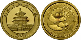 China - Volksrepublik: GOLDPANDA, 10 Yuan 2000, fleckig, PP.