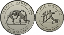 Cook Inseln: Lot 2 Platin-Münzen, 100 und 200 $ 1995, für Atlanta 1996 Speerwurf und Ringen. Fb. 58 und 59. in Holzkassette mit Zertifikat MDM. PP