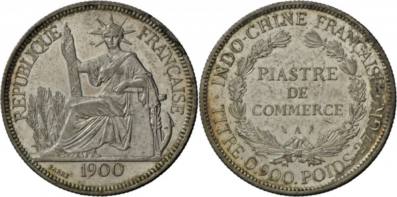 Franz. Indochina: 1 Piaster 1900 A. KM 5. feine Kratzer, sonst fast Stempelglanz...