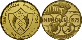 Fudschaira: 50 Rials 1969 auf die olympischen Spiele 1972 in München. (10,36 g, 900). Fb 4. ex PP.