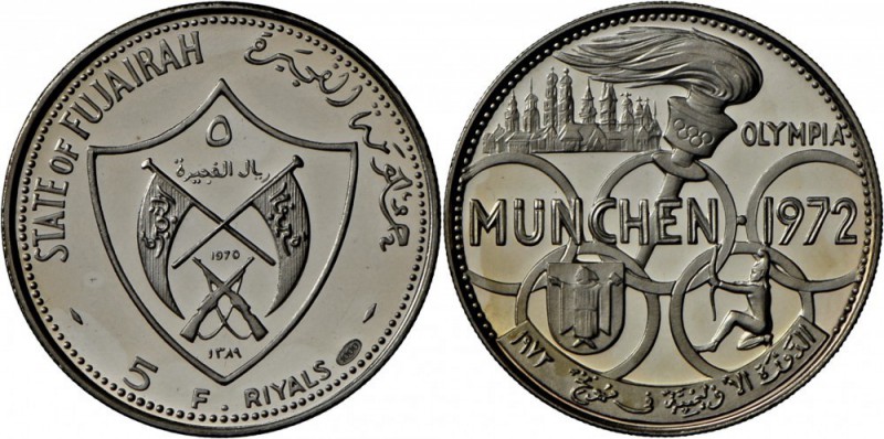Fudschaira: 5 Riyals 1970 auf die Olympischen Spiele 1972 in München. KM 3. in E...
