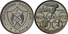 Fudschaira: 5 Riyals 1970 auf die Olympischen Spiele 1972 in München. KM 3. in Etui. PP.