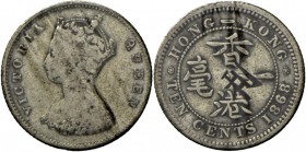 Hong Kong: Victoria (1837-1901): 10 Cents 1868 mit Gegenstempel auf Rs. selten. ss.
