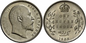 Indien: Britisch-Indien, Edward VII. (1901-1910), Rupie 1908 (C), KM 508, nur leicht berührt, ansonsten Stempelglanz