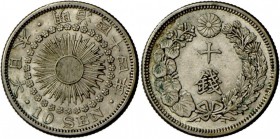 Japan: Meiji (1867-1912), Lot von 2 Münzen: 10 Sen Jahr 44 (1911), KM Y 29, fast Stempelglanz und Taisho (1912-1926) 10 Sen Jahr 6 (1917), KM Y 36.2, ...