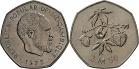 Mosambik: UNVERAUSGABTES STÜCK: Präsident Samora Machel, 2½ Meticais 1975, Baumwollpflanze, vz.