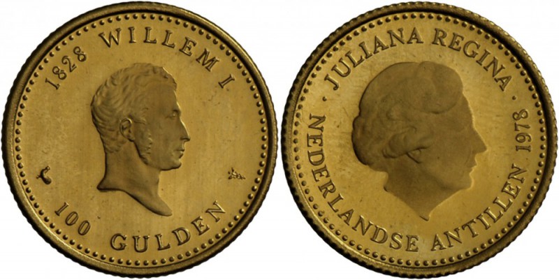 Niederl. Antillen: 100 Gulden 1978, 150. Niederländische Bank, 0.1944oz fein, PP...