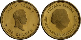 Niederl. Antillen: 100 Gulden 1978, 150. Niederländische Bank, 0.1944oz fein, PP beschlagen.