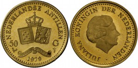 Niederl. Antillen: 50 Gulden 1979, 75. Geburtstag Juliana, 0.097oz fein, PP beschlagen.
