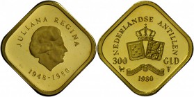 Niederl. Antillen: 300 Gulden 1980, Königin Juliana 1948-1980, 0.1458oz fein, PP-.