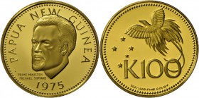 Papua-Neuguinea: 100 Kina 1975, 900er Gold 0.2769oz fein, PP.