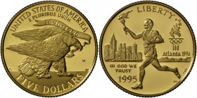 Vereinigte Staaten von Amerika: 5 $ 1995, für Atlanta 1996 Fackelträger, mit Garantie MDM. Fb 208. PP.