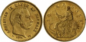 Dänemark: CHristian IX., 10 Kroner 1874, vz-.