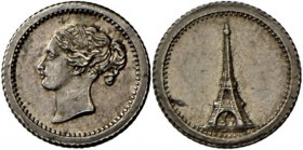 Großbritannien: Victoria (1837-1901): Miniatursilbermedaille o.J. (Spielgeld?) mit dem jugendlichen Porträt der Königin auf der Vs. und dem Eiffelturm...