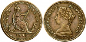 Großbritannien: Victoria (1837-1901): stark verkleinerte Ausgabe eines 1-Penny-Stückes 1881 mit leicht abgewandeltem Porträt. 11,5 mm. Probe ? Spielge...