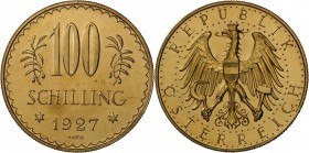 Österreich: EDELWEISS Goldstück: 100 ÖS 1927, spiegelnde Felder, min. berieben, vz-st.