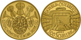 Österreich: Serie 150 Jahre Wiener Philharmoniker, 500 ÖS 1993 (8 g fein), Staatsoper. in Originaletui mit Zertifikat.