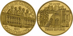 Österreich: 1000 SCHILLING 1995, Goldmünze, 50 Jahre 2. Republik Österreich, PP.