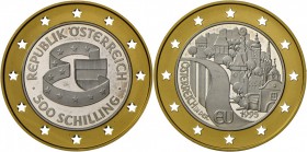 Österreich: 500 ÖS 1995, AU/AG-Bimetallmünze zum EU-Beitritt. in Originaletui mit Zertifikat.