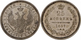 Russland: Alexander II. (1855-1881): 25 Kopeken 1857, St. Petersburg. Bitkin 55. vz/st.