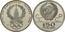 Russland: OLYMPIADE MOSKAU 1980, 150 Rubel 1977, Platin, im Etui, PP.