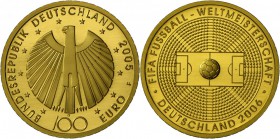 Deutschland: 100 Euro 2005 F, FB-WM 2006, Etui mit Zertifikat, Stempelglanz.