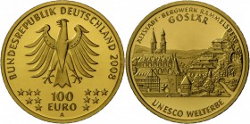 Deutschland: 100 Euro 2008 A, Goslar, Etui mit Zertifikat, Stempelglanz.