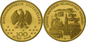 Deutschland: 5x 100 Euro 2006 Weimar, Komplettset: A,D,F,G,J, alle im Etui mit Zertifikat, stempelglanz.