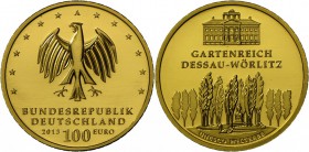 Deutschland: 3x 100 Euro 2013 Dessau-Wörltiz, A, F und G, alle im Etui mit Zertifikat, Stempelglanz.