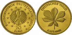 Deutschland: 5x 20 Euro 2014 Kastanie, Komplett A,D,F,G,J, alle in Originalkapsel mit Zertifikat, Stempelglanz.