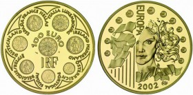 Frankreich: 14 Exemplare (!) der sehr seltenen Ausgabe 100 Euro 2002 Europäische Währungsunion, Avers: Bildseite des französischen 2-Euro-Stücks, Wert...
