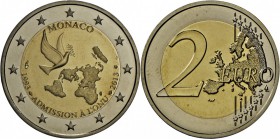 Monaco: 2 EURO-Sondermünze: 20 Jahre Mitgliedschaft in den Vereinten Nationen, PP-Auflage nur 10.000 Ex. in Originalkapsel ?, ohne Etui/Zertifikat, PP...