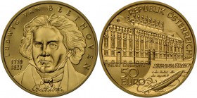 Österreich: 50 EURO 2005, Gold, Beethoven, im Etui mit Zertifikat, PP.