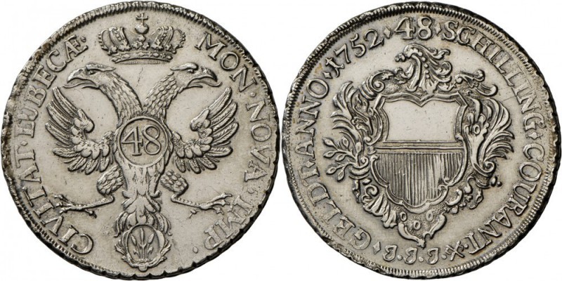 Lübeck Stadt: 48 Schilling 1752 JJJ. 27,19g. Behr.291a, Dav.2420, gereinigt, kl....