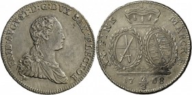 Sachsen - Albertinische Linie, Friedrich August III. (I.) (1763-1827), Lot 2 Münzen: Konventionstaler 1777 EDC. Dav. 2690, Kahnt 1074, und 2/3-Taler 1...