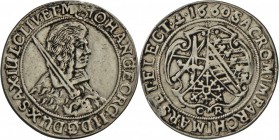 Sachsen, Johann Georg II. 1656-1680: 1/4 Taler 1660 CR, Dresden, 7,1 g, Kohl 404, Felder geglättet, Henkelspur, sehr schön.