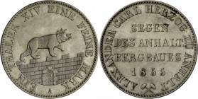Anhalt-Bernburg: Alexander Carl (1834-1863): Ausbeutetaler 1855. AKS 16. Kahnt 4. vorzüglich.