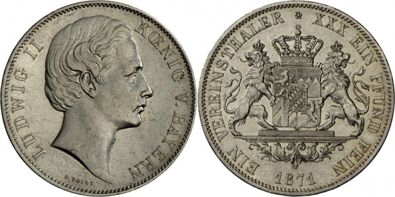 Bayern: Ludwig II. (1864-1886): Vereinstaler 1871, Signatur C. VOIGT veränderte ...