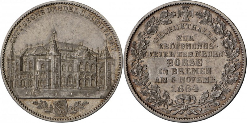 Bremen: Gedenktaler 1964 B, Eröffnung der Neuen Börse, AKS 15, J. 26, feine Krat...