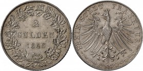 Frankfurt am Main: 2 Gulden 1846, AKS 5, J. 28, feine Kratzer, stempelglanz.