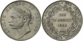 Nassau: Adolph (1839-1866): Vereinstaler 1864 zum 25. Regierungsjubiläum. AKS 77, Kahnt 316. sehr schön/vorzüglich,