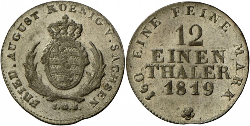 Sachsen: VARIANTE: Friedrich August, 1/12 Taler = Doppelgroschen 1819, mit var. ...