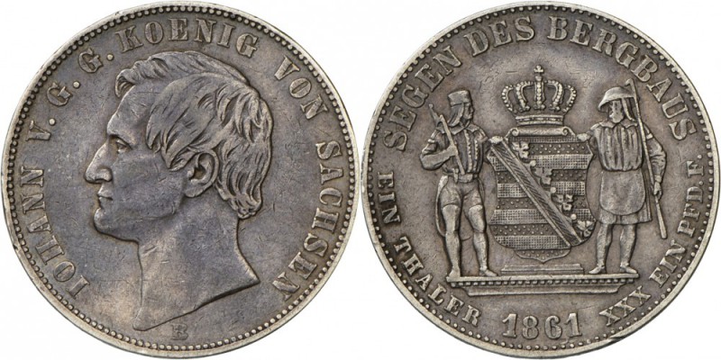 Sachsen: Johann (1854-1873): Ausbeutetaler 1861 B, kleinere Schrift auf Vs.. AKS...