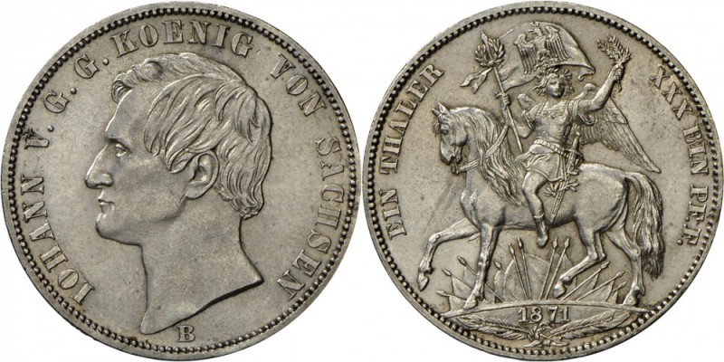 Sachsen: Johann (1854-1873): Vereinstaler 1871, Siegestaler. AKS 159, Kahnt 473....