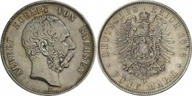 Sachsen: Lot 2 Münzen, Johann (1854-1873): Ausbeutetaler 1860 B. AKS 134, dazu Albert (1873-1902): 5 RM 1876 E. sehr schön/vorzüglich und sehr schön m...