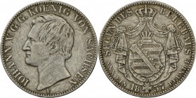 Sachsen: Lot 2 Münzen: Johann (1854-1873): Ausbeutetaler 1857 F, mit Variante der Randschrift(kleines S). AKS 133/Var. Kahnt 464/a. beide knapp sehr s...